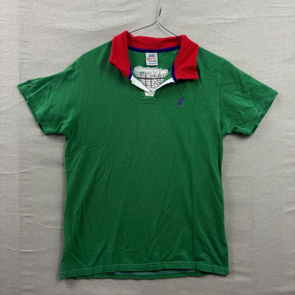 Nike Diski Polo Shirt Mens L Green Red‎ Contrast Collar Organic Cotton Limited